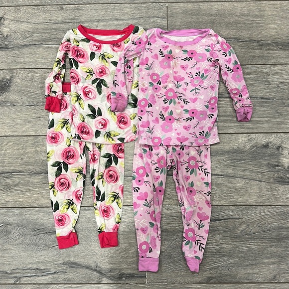 Little Sleepies Other - • Little Sleepies • Top and Bottom Pajama Sets Floral Rose Pink Green 12-18